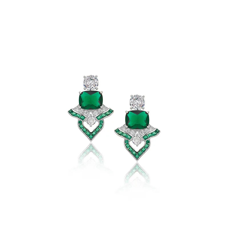 Designer Collection Stud Earrings Necklace Women Lady Inlay Cubic Zircon Plated Gold Color Synthetic Emerald High-end Jewellery