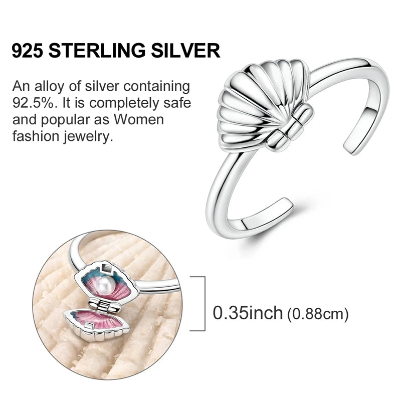 2025 summer new 925 sterling silver Openable Pearl shell rings charms fit diy finger women party travel jewlery gift for girl
