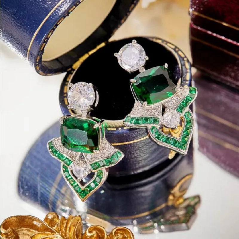 Designer Collection Stud Earrings Necklace Women Lady Inlay Cubic Zircon Plated Gold Color Synthetic Emerald High-end Jewellery