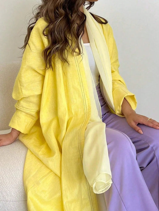 Full Sleeve Solid Loose Abaya Muslim Women Open Front Abayas Casual Kaftans Maxi Dresses Jilbabs Middle-East Ethnic Clothing