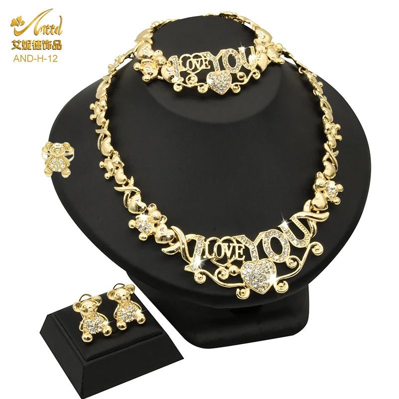 Indian African Jewelry Set Wedding Dubai Gold Color Bridal XOXO Necklace Bracelets Earrings Moroccan Nigerian Jewellery Sets