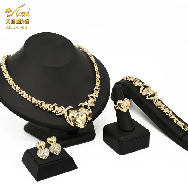 Indian African Jewelry Set Wedding Dubai Gold Color Bridal XOXO Necklace Bracelets Earrings Moroccan Nigerian Jewellery Sets
