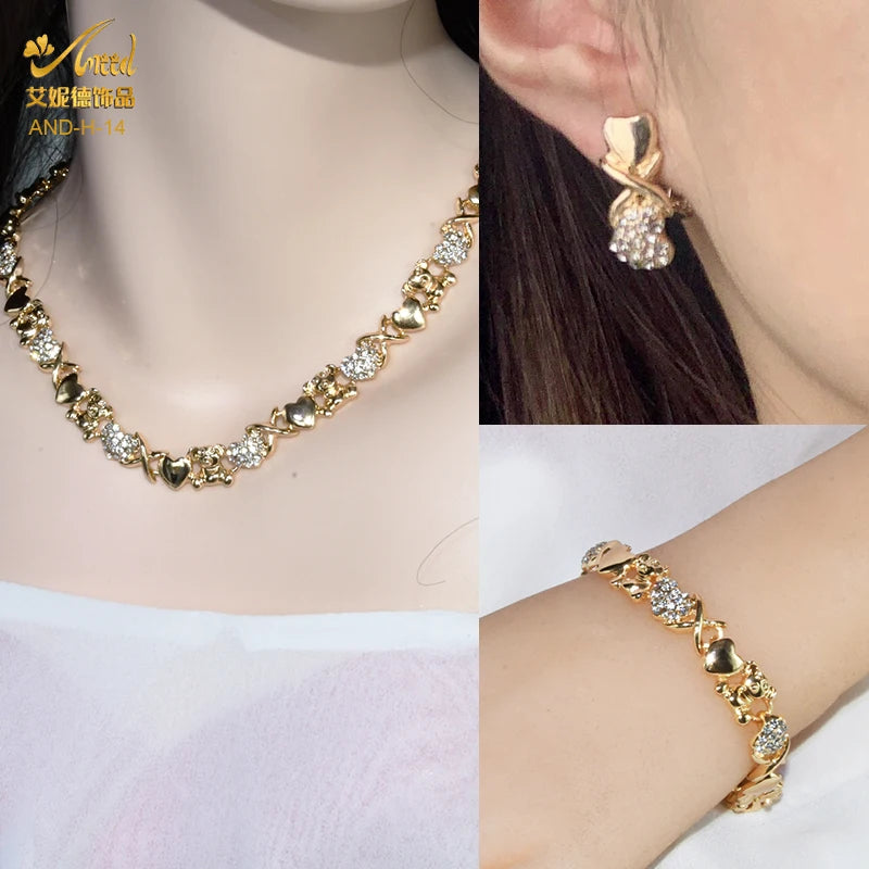 Indian African Jewelry Set Wedding Dubai Gold Color Bridal XOXO Necklace Bracelets Earrings Moroccan Nigerian Jewellery Sets
