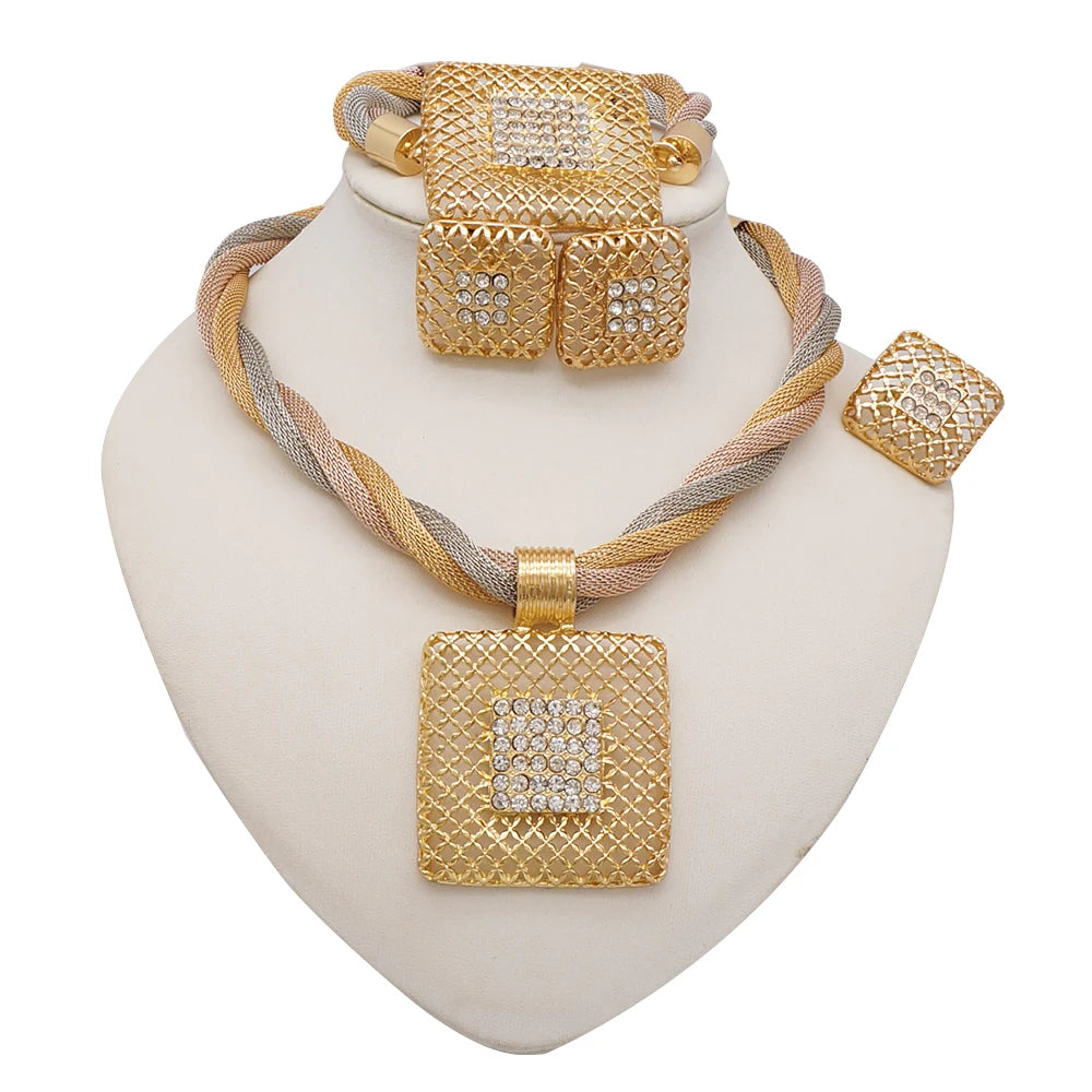Fashion Elegant Round Pendant Necklace Jewelry Sets Luxury Crystal Dubai Bride Wedding Party Gift Jewellery Accessories