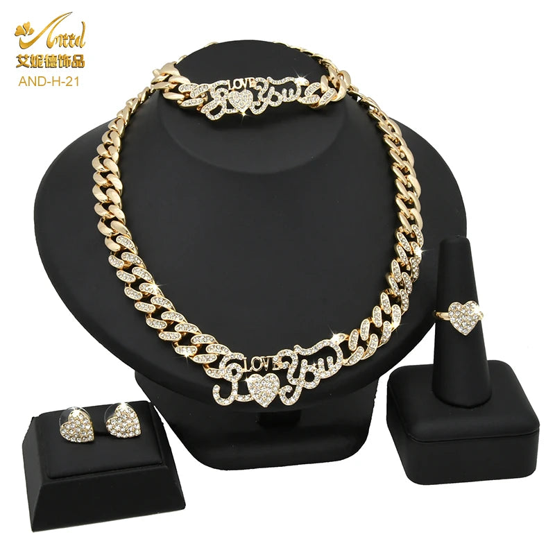 Indian African Jewelry Set Wedding Dubai Gold Color Bridal XOXO Necklace Bracelets Earrings Moroccan Nigerian Jewellery Sets