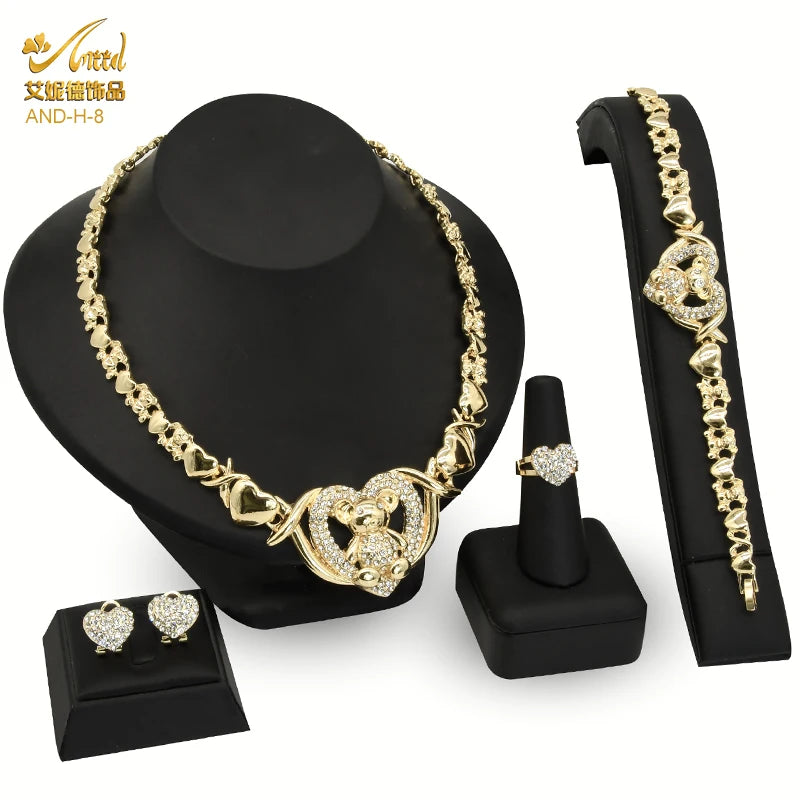 Indian African Jewelry Set Wedding Dubai Gold Color Bridal XOXO Necklace Bracelets Earrings Moroccan Nigerian Jewellery Sets