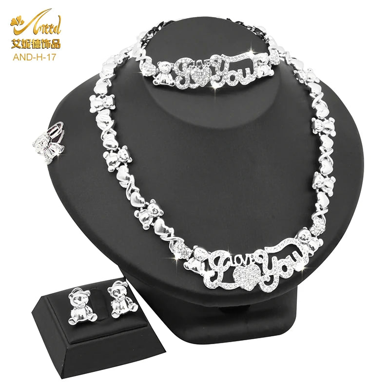 Indian African Jewelry Set Wedding Dubai Gold Color Bridal XOXO Necklace Bracelets Earrings Moroccan Nigerian Jewellery Sets