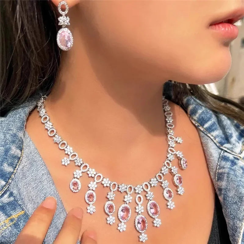CC Necklace Earrings Sets Wedding Evening Party Bijoux Women Accessory Bridal Fine Jewellery Engagement Jewelry Set T0269