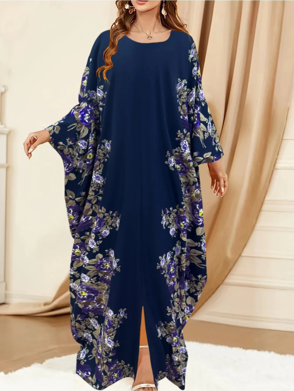 Eid Women Muslim Dress Abaya Bat Sleeve Print Loose Caftan Vestidos Largos Jalabiya Ramadan Dubai Kaftan Arab Long Robe 2025
