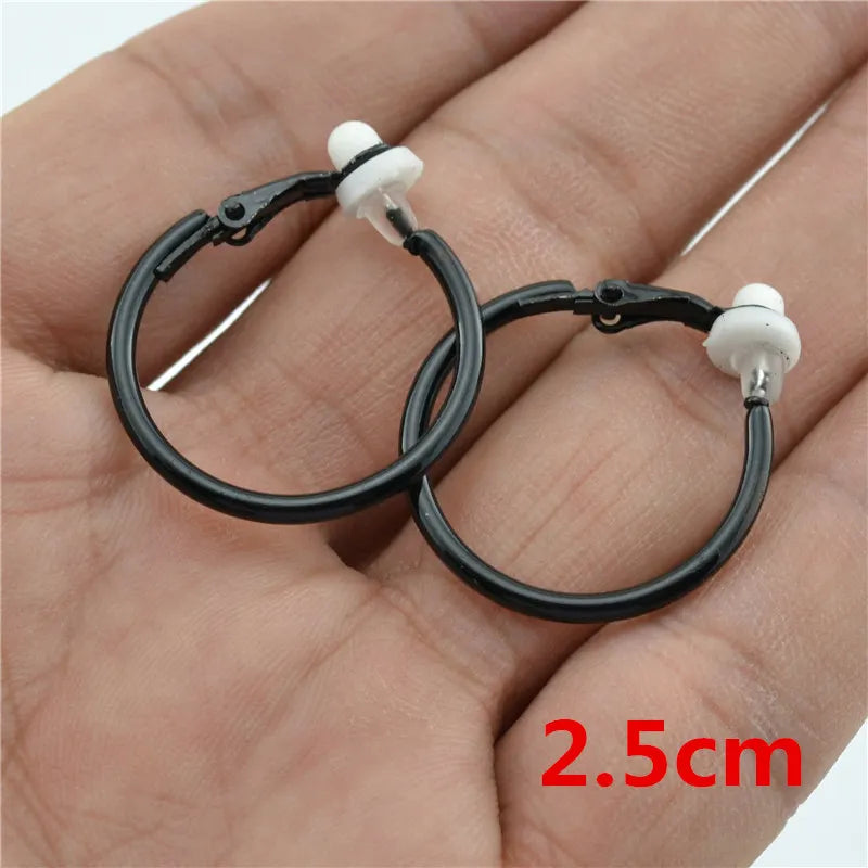 Clip on the ear without pierced Hoop earrings for women Big circle Black Round Personality punk 2021 Fashion Jewelry Accessories
