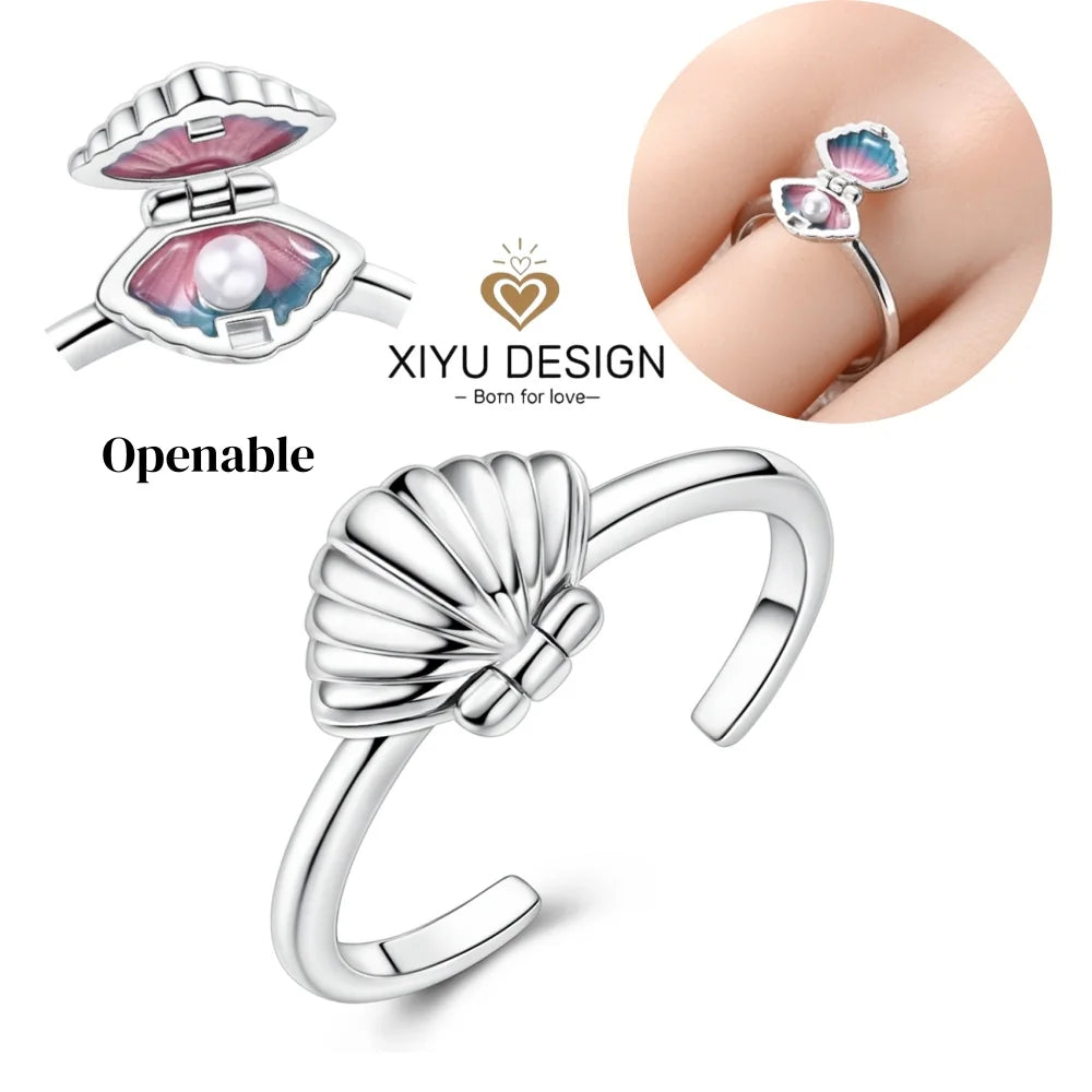 2025 summer new 925 sterling silver Openable Pearl shell rings charms fit diy finger women party travel jewlery gift for girl