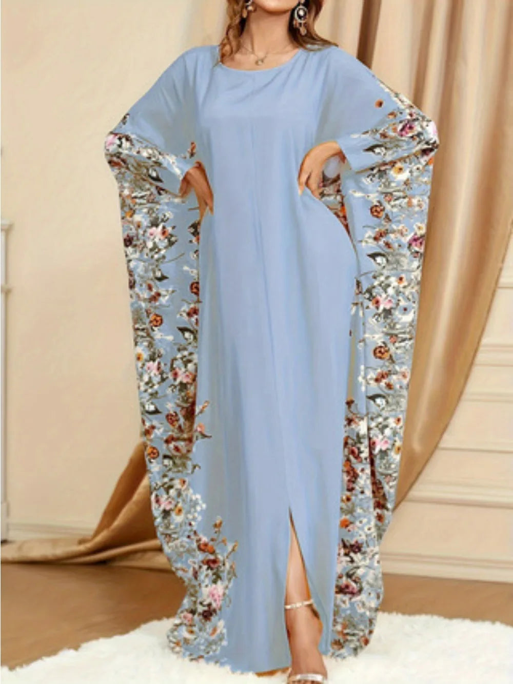 Eid Women Muslim Dress Abaya Bat Sleeve Print Loose Caftan Vestidos Largos Jalabiya Ramadan Dubai Kaftan Arab Long Robe 2025