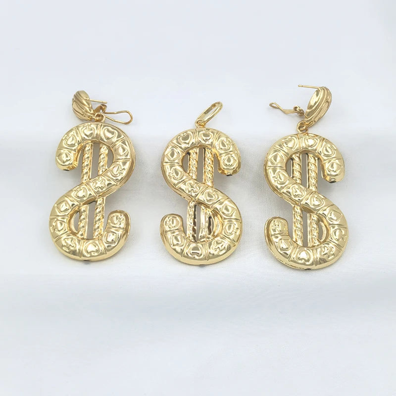 Dubai Necklace Earrings For Women Dollar Euro Pendant Brazilian Jewelry Set Wedding Gift Trendy Party Engagement Jewellery