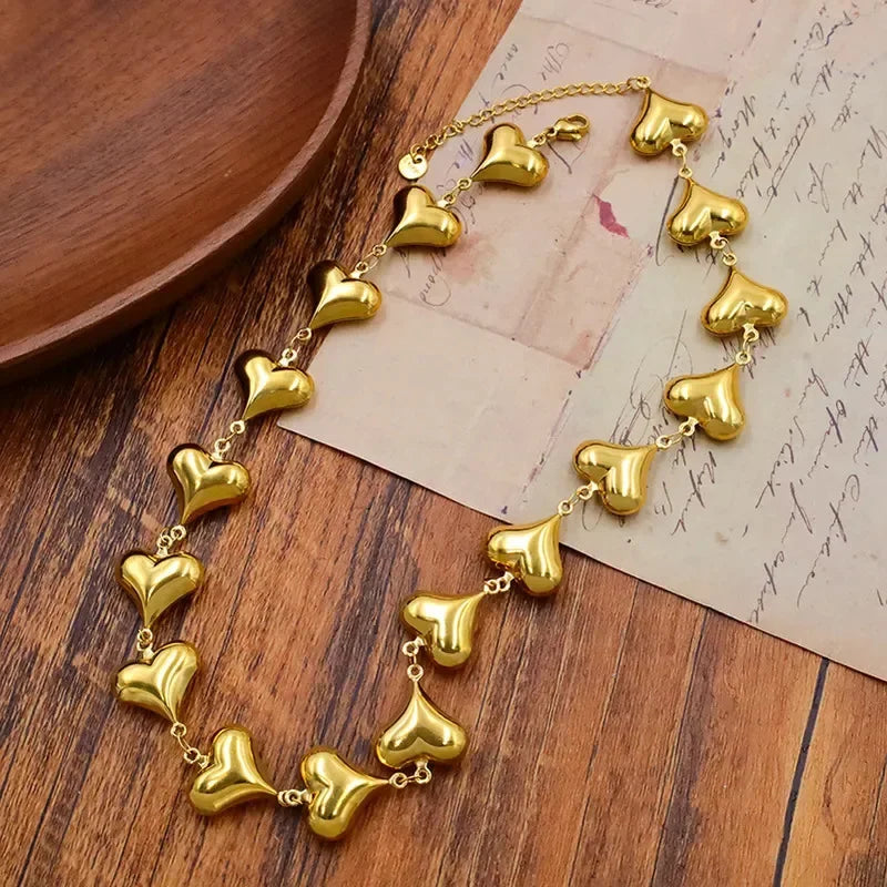 316L Stainless Steel Multiple Hearts Bracelets Women Clavicle Chain Vintage Bracelet Personality Jewellery Women Set Pulsera