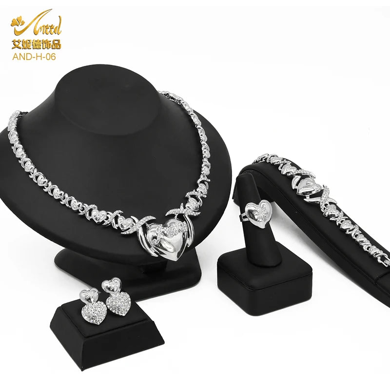 Indian African Jewelry Set Wedding Dubai Gold Color Bridal XOXO Necklace Bracelets Earrings Moroccan Nigerian Jewellery Sets
