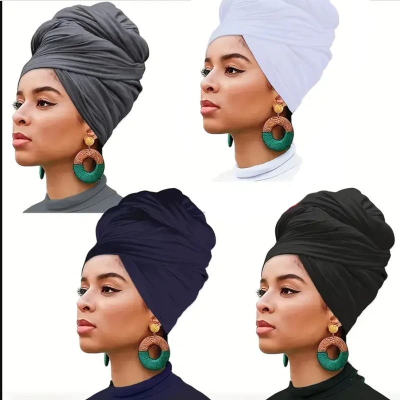 Jilbab 4 piece set Stretch Jersey Turban Head Wrap Urban Hair Wrap Scarf Ultra Soft Extra Long Breathable Lightweight for Women