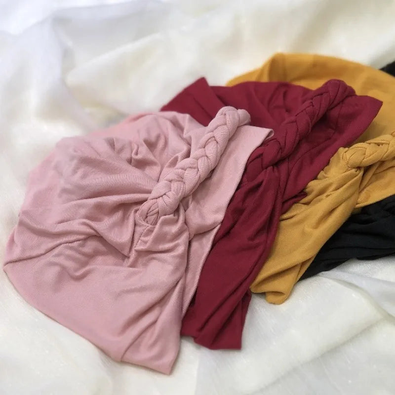 2024 New Monochrome Side Braid Headscarf Headscarf Solid Color Versatile Soft Headscarf Cap