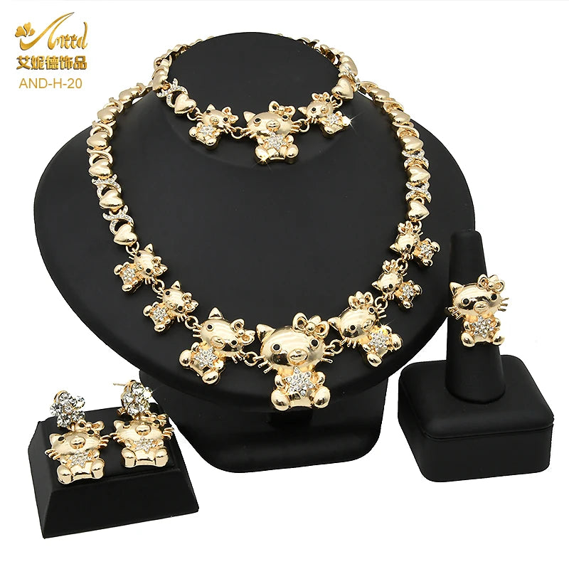 Indian African Jewelry Set Wedding Dubai Gold Color Bridal XOXO Necklace Bracelets Earrings Moroccan Nigerian Jewellery Sets