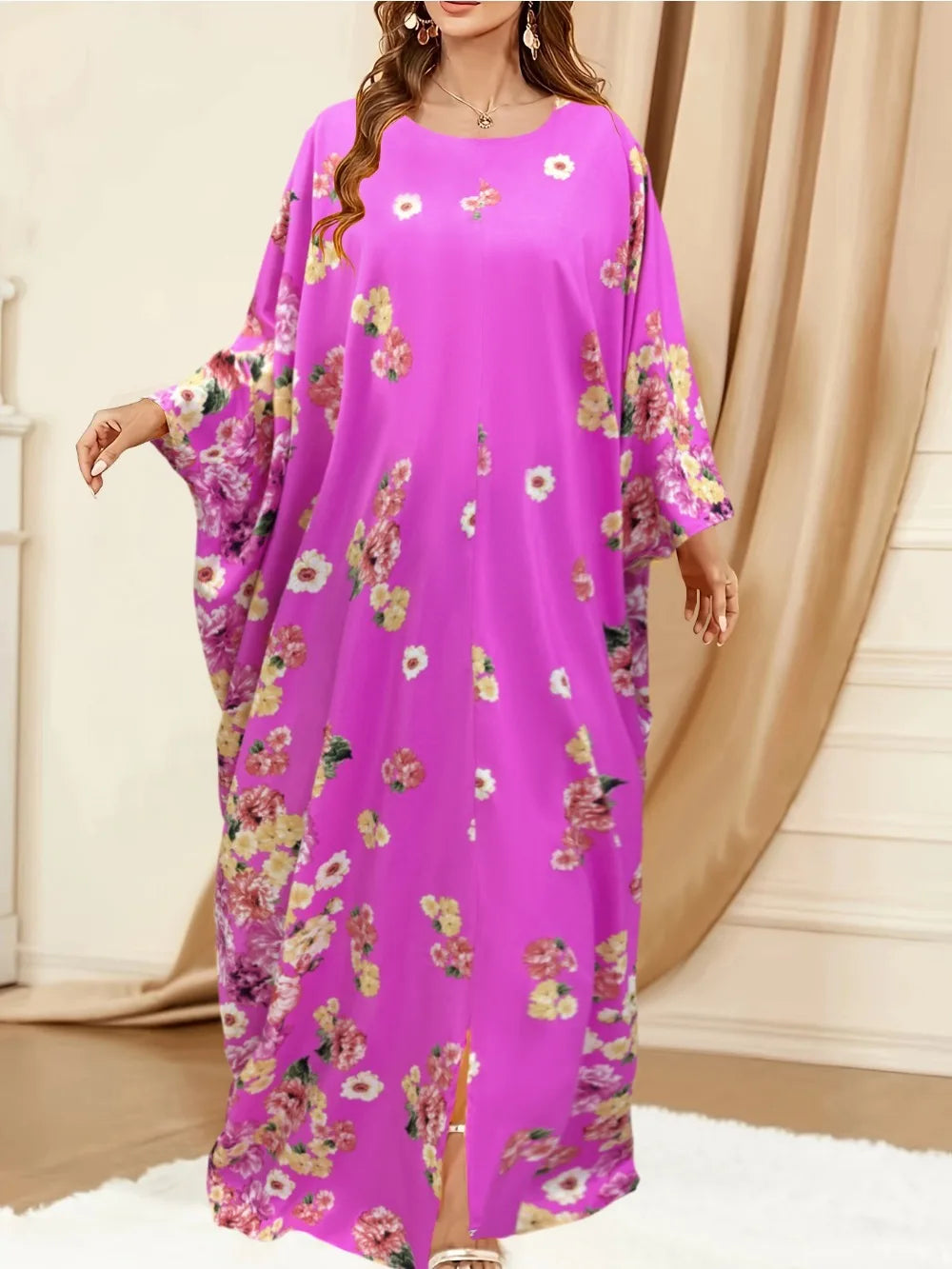 Eid Women Muslim Dress Abaya Bat Sleeve Print Loose Caftan Vestidos Largos Jalabiya Ramadan Dubai Kaftan Arab Long Robe 2025