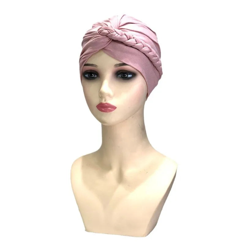 2024 New Monochrome Side Braid Headscarf Headscarf Solid Color Versatile Soft Headscarf Cap