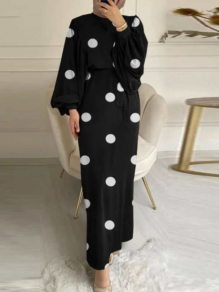 Autumn Puff Sleeve Morocco Muslim Dress Women Abaya Kaftans Casual Evening Dresses Woman Turkey Islam Long Robe Femme Vestidos