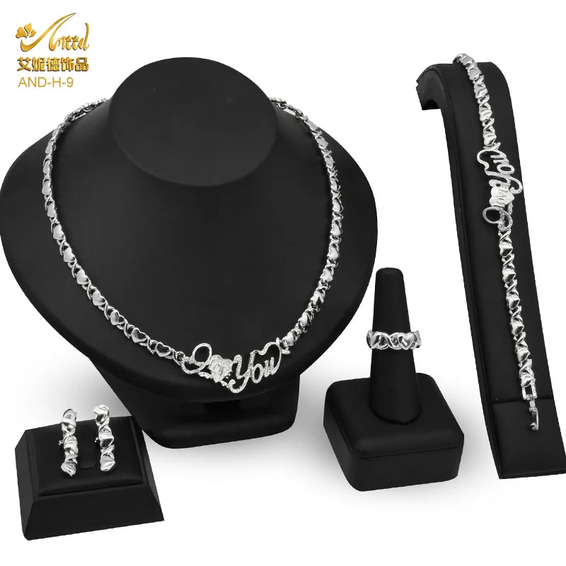 Indian African Jewelry Set Wedding Dubai Gold Color Bridal XOXO Necklace Bracelets Earrings Moroccan Nigerian Jewellery Sets