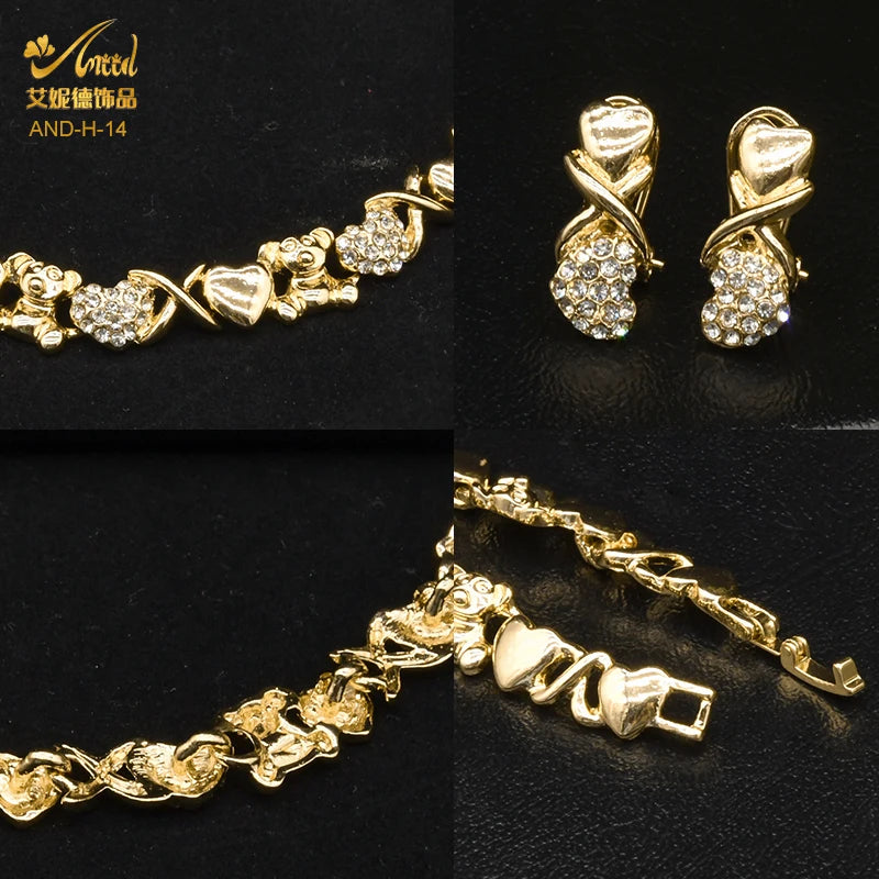 Indian African Jewelry Set Wedding Dubai Gold Color Bridal XOXO Necklace Bracelets Earrings Moroccan Nigerian Jewellery Sets