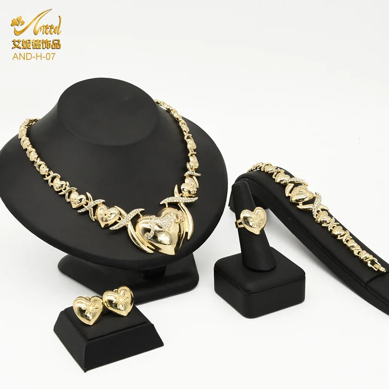Indian African Jewelry Set Wedding Dubai Gold Color Bridal XOXO Necklace Bracelets Earrings Moroccan Nigerian Jewellery Sets