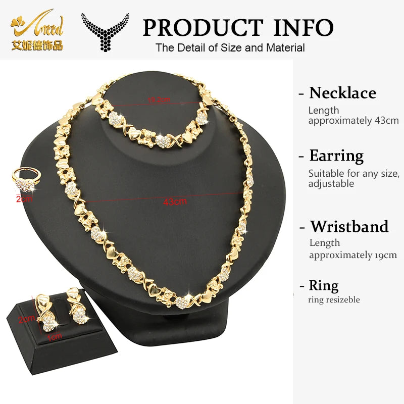 Indian African Jewelry Set Wedding Dubai Gold Color Bridal XOXO Necklace Bracelets Earrings Moroccan Nigerian Jewellery Sets