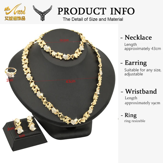 Indian African Jewelry Set Wedding Dubai Gold Color Bridal XOXO Necklace Bracelets Earrings Moroccan Nigerian Jewellery Sets