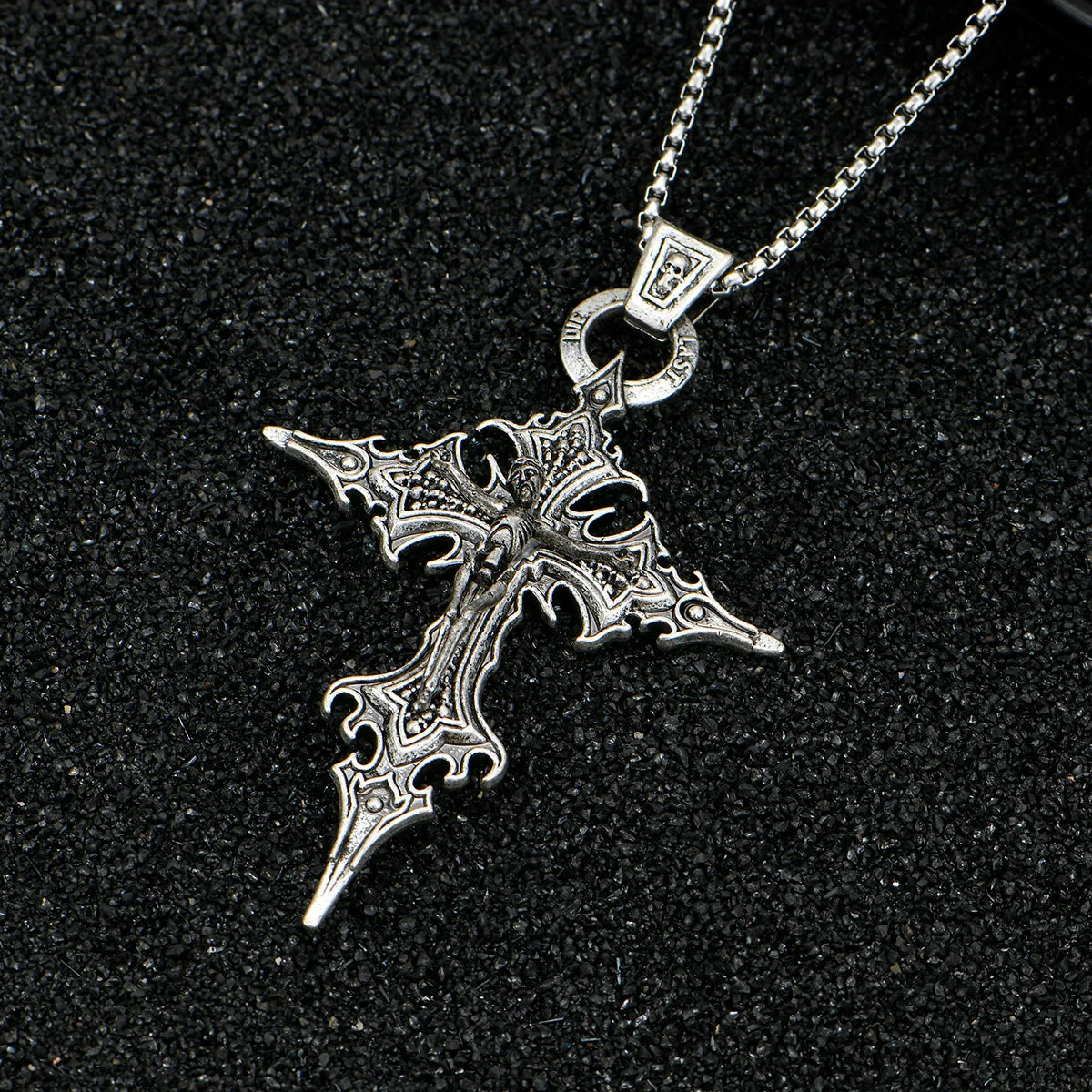 A Fashionable and Personalized Retro Gothic Nail Cross Skull Cross Pendant Necklace Halloween Necklace