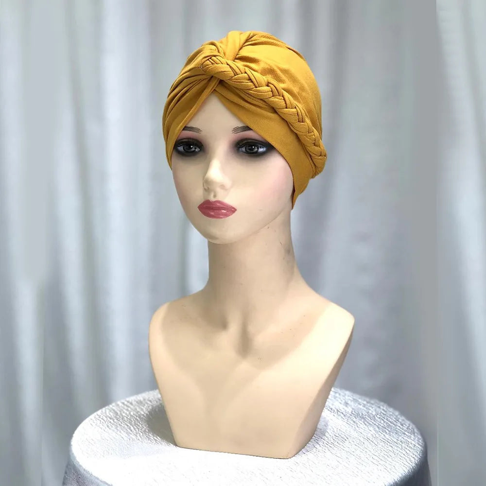 2024 New Monochrome Side Braid Headscarf Headscarf Solid Color Versatile Soft Headscarf Cap