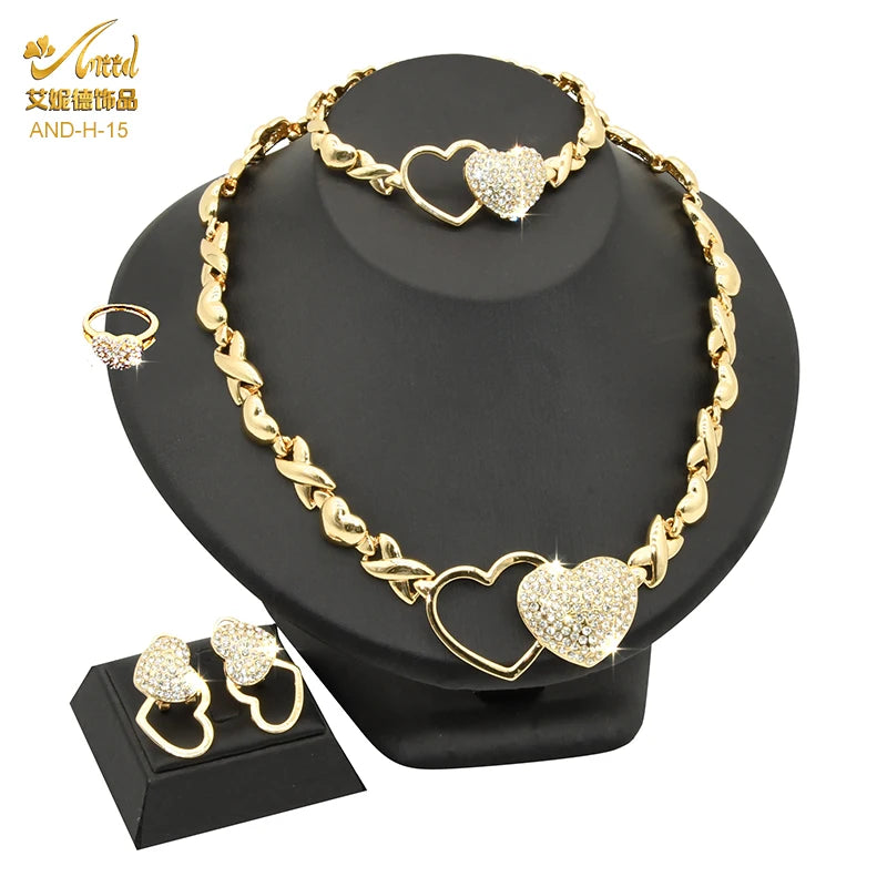 Indian African Jewelry Set Wedding Dubai Gold Color Bridal XOXO Necklace Bracelets Earrings Moroccan Nigerian Jewellery Sets