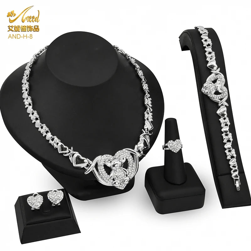 Indian African Jewelry Set Wedding Dubai Gold Color Bridal XOXO Necklace Bracelets Earrings Moroccan Nigerian Jewellery Sets
