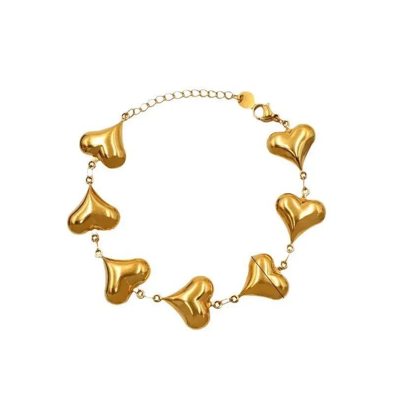 316L Stainless Steel Multiple Hearts Bracelets Women Clavicle Chain Vintage Bracelet Personality Jewellery Women Set Pulsera