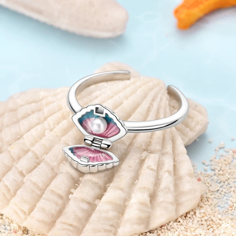 2025 summer new 925 sterling silver Openable Pearl shell rings charms fit diy finger women party travel jewlery gift for girl