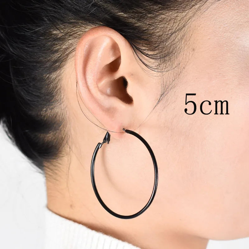 Clip on the ear without pierced Hoop earrings for women Big circle Black Round Personality punk 2021 Fashion Jewelry Accessories