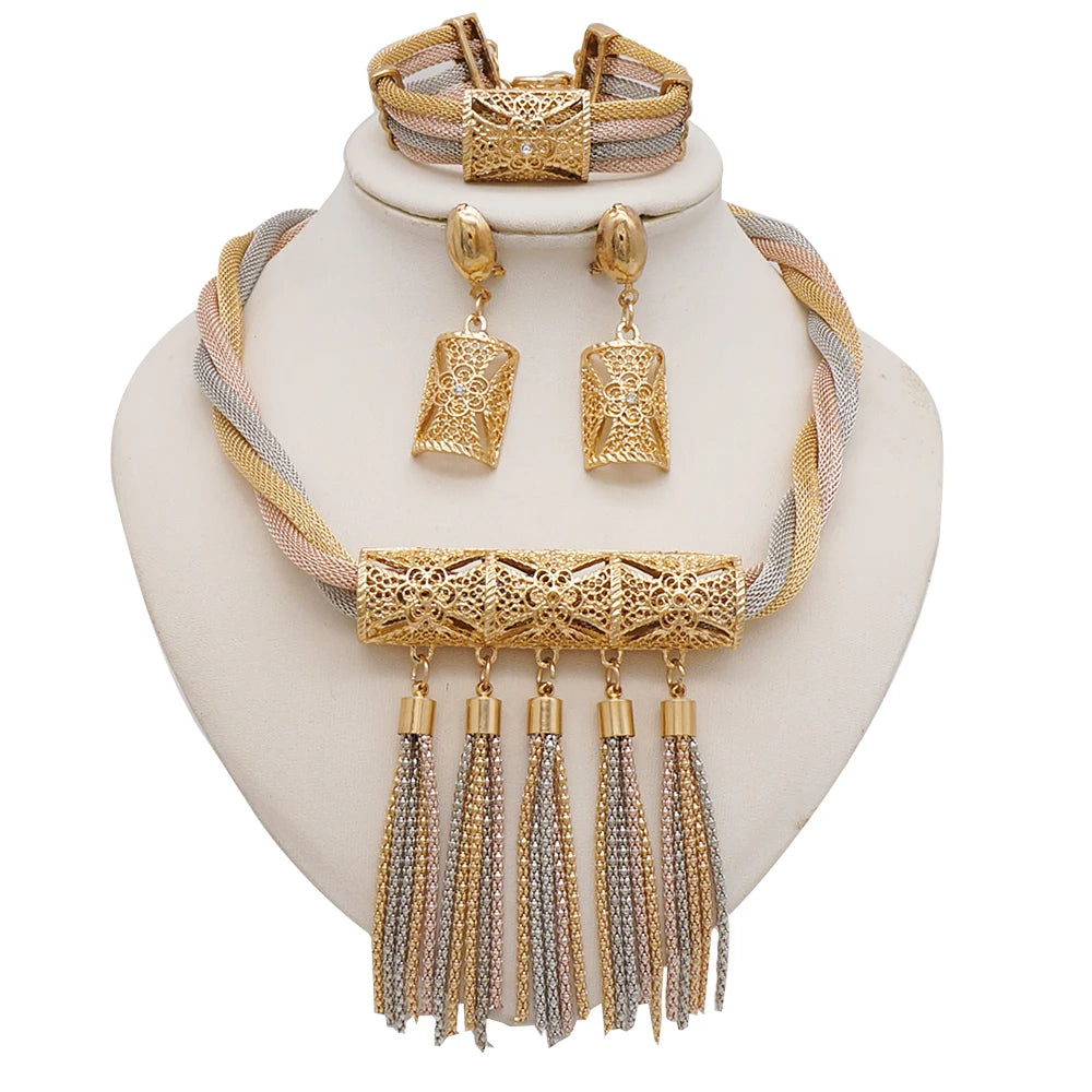 Fashion Elegant Round Pendant Necklace Jewelry Sets Luxury Crystal Dubai Bride Wedding Party Gift Jewellery Accessories