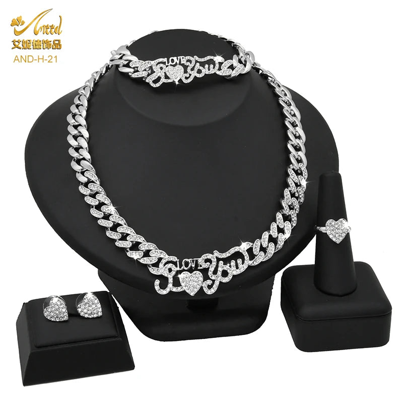 Indian African Jewelry Set Wedding Dubai Gold Color Bridal XOXO Necklace Bracelets Earrings Moroccan Nigerian Jewellery Sets