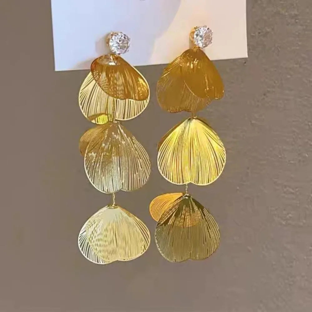 Ear Studs Flower Long Hanging Earrings Trendy Metal Petal Earrings Studs Elegant Retro Ginkgo Leaf Hollow Earrings Hipster