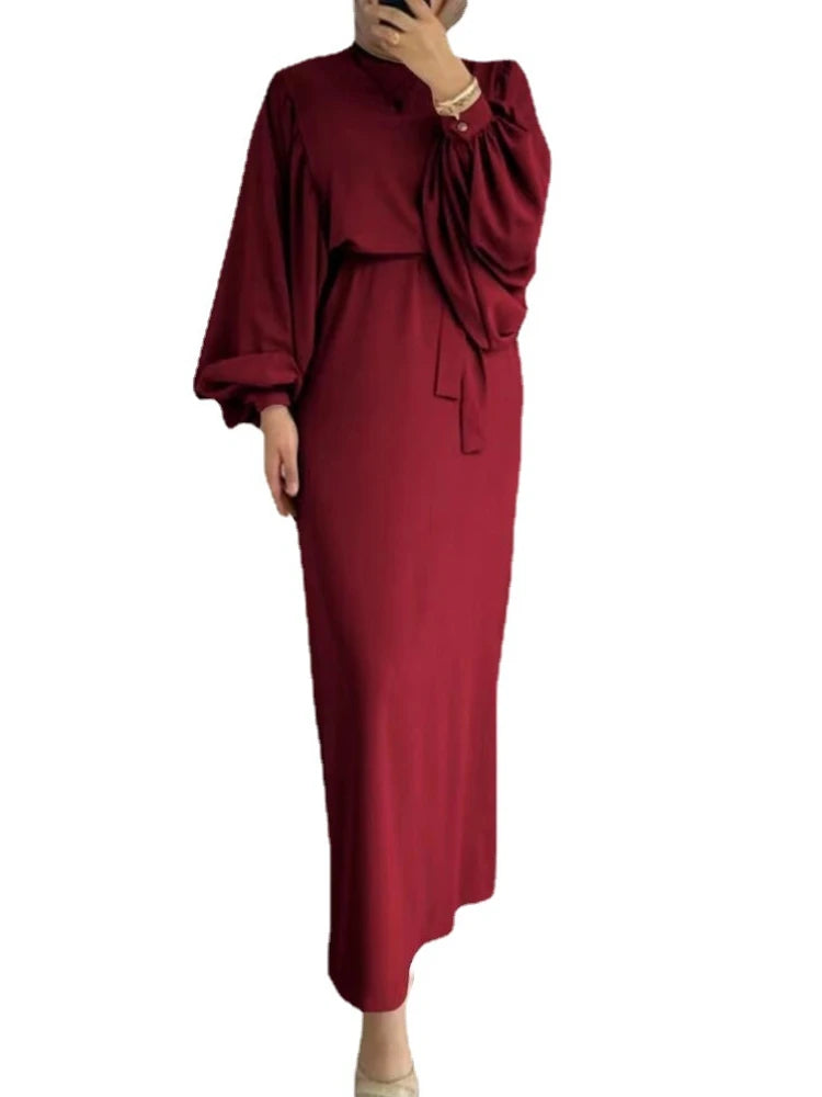 Autumn Puff Sleeve Morocco Muslim Dress Women Abaya Kaftans Casual Evening Dresses Woman Turkey Islam Long Robe Femme Vestidos