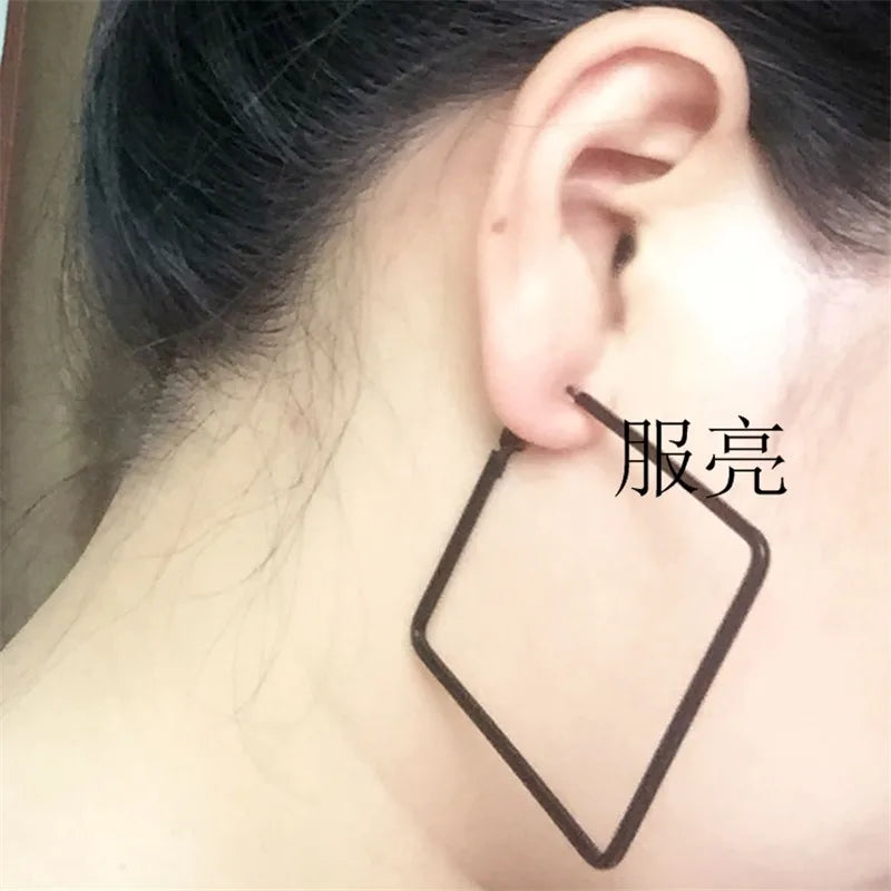 Clip on the ear without pierced Hoop earrings for women Big circle Black Round Personality punk 2021 Fashion Jewelry Accessories