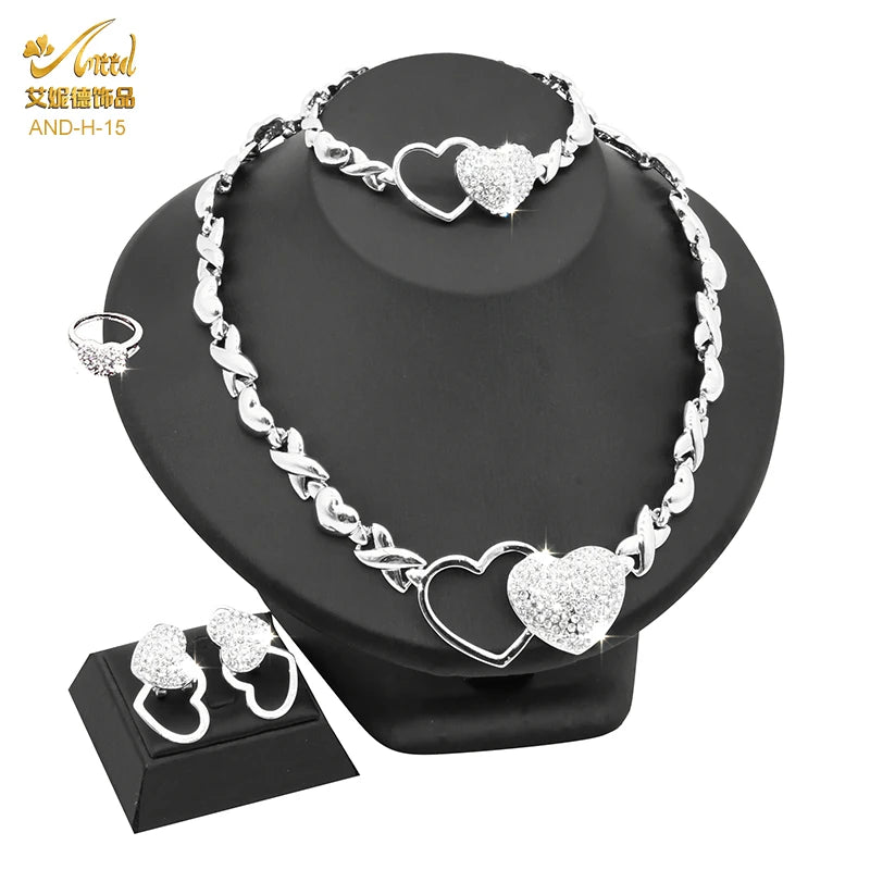 Indian African Jewelry Set Wedding Dubai Gold Color Bridal XOXO Necklace Bracelets Earrings Moroccan Nigerian Jewellery Sets