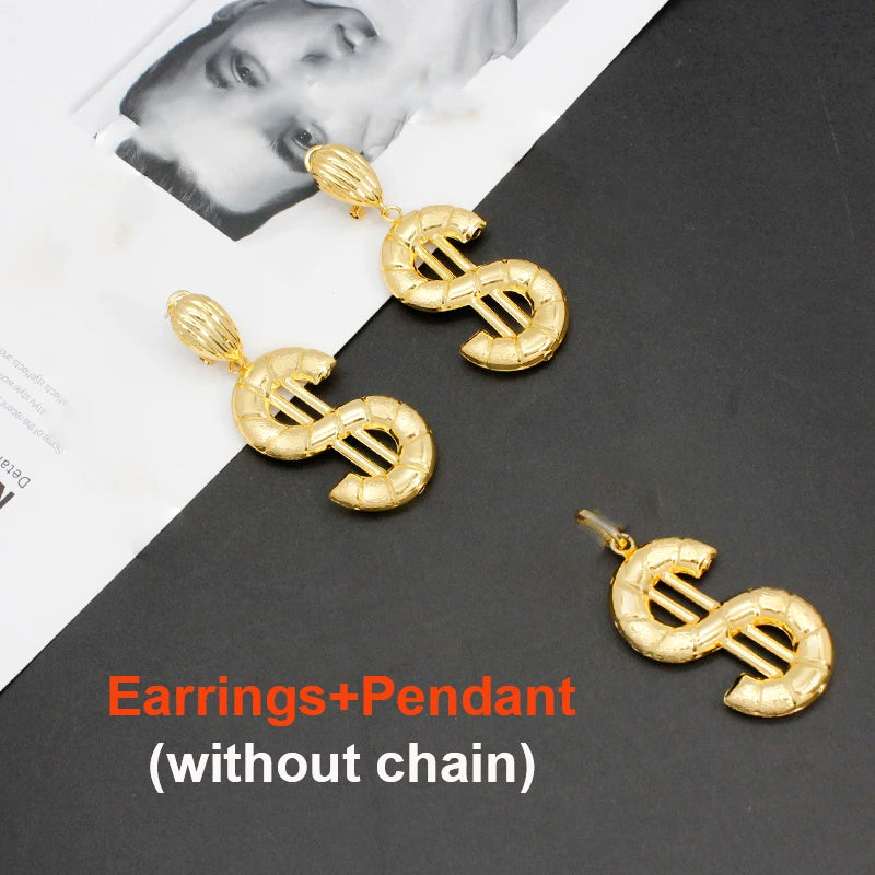 Dubai Necklace Earrings For Women Dollar Euro Pendant Brazilian Jewelry Set Wedding Gift Trendy Party Engagement Jewellery