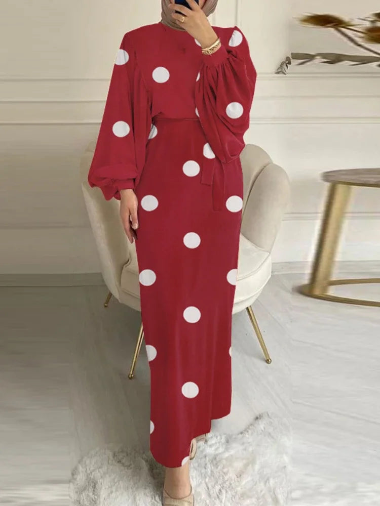 Autumn Puff Sleeve Morocco Muslim Dress Women Abaya Kaftans Casual Evening Dresses Woman Turkey Islam Long Robe Femme Vestidos