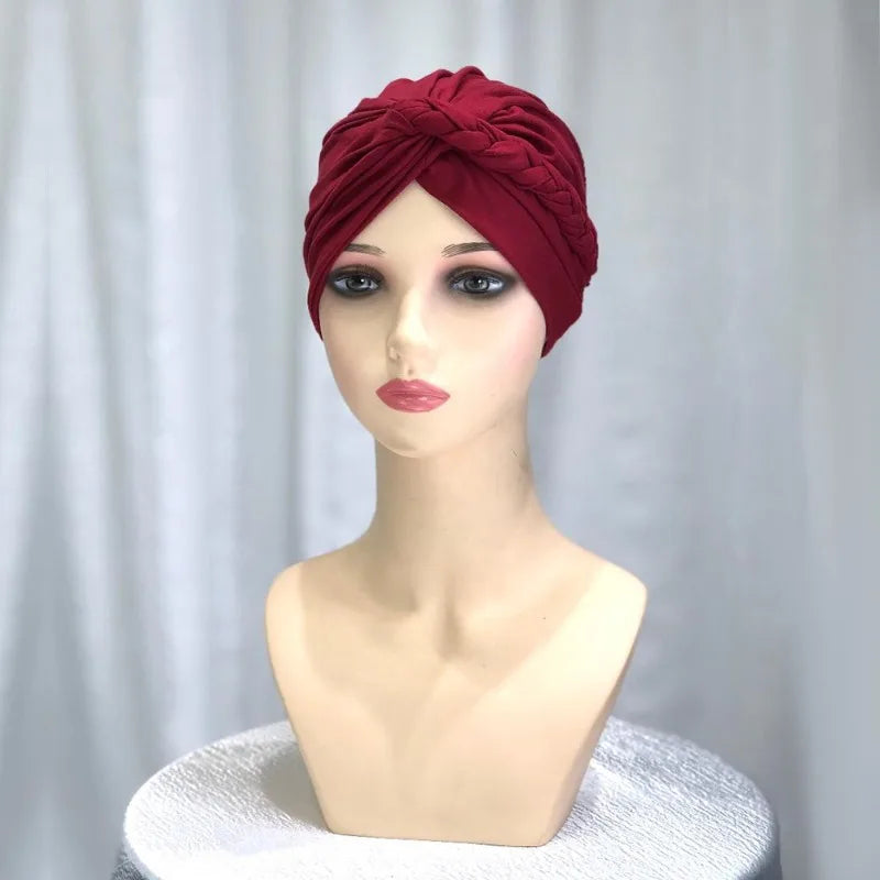 2024 New Monochrome Side Braid Headscarf Headscarf Solid Color Versatile Soft Headscarf Cap