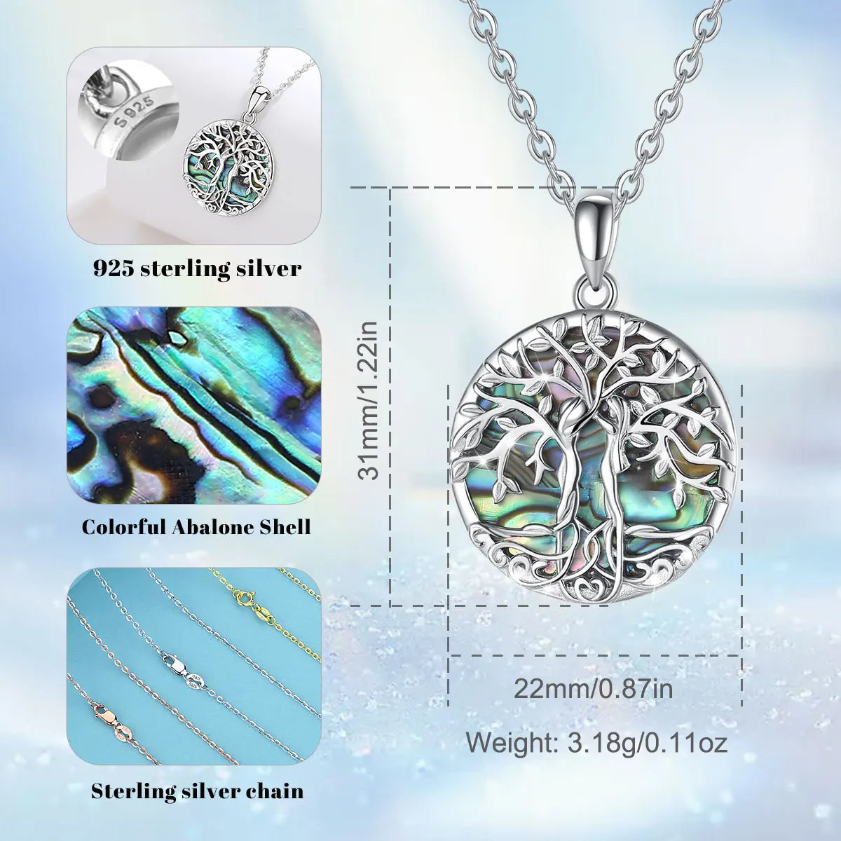 EUDORA 925 Sterling Silver Sisters Tree of Life Necklace Pendant Woman Charm Party Simplicity Jewelry Accessories Gift for women