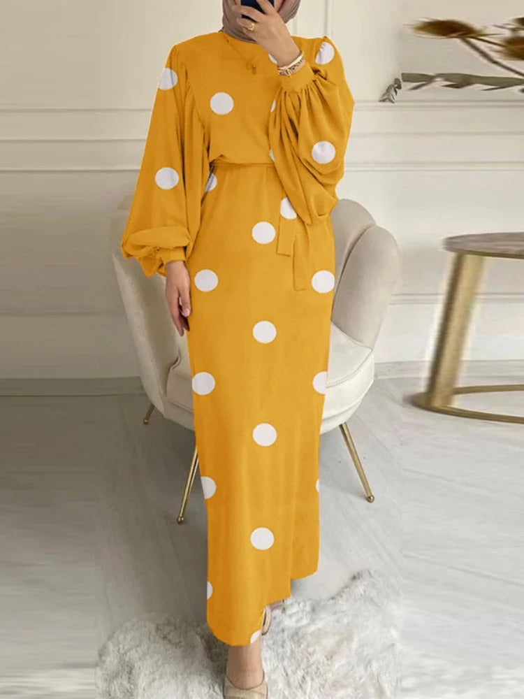 Autumn Puff Sleeve Morocco Muslim Dress Women Abaya Kaftans Casual Evening Dresses Woman Turkey Islam Long Robe Femme Vestidos