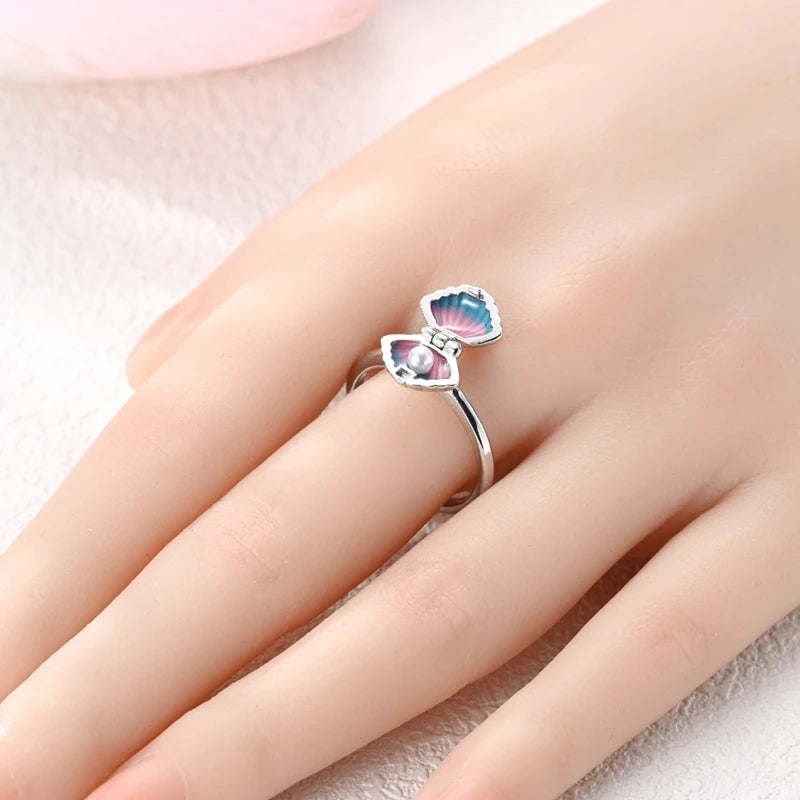 2025 summer new 925 sterling silver Openable Pearl shell rings charms fit diy finger women party travel jewlery gift for girl