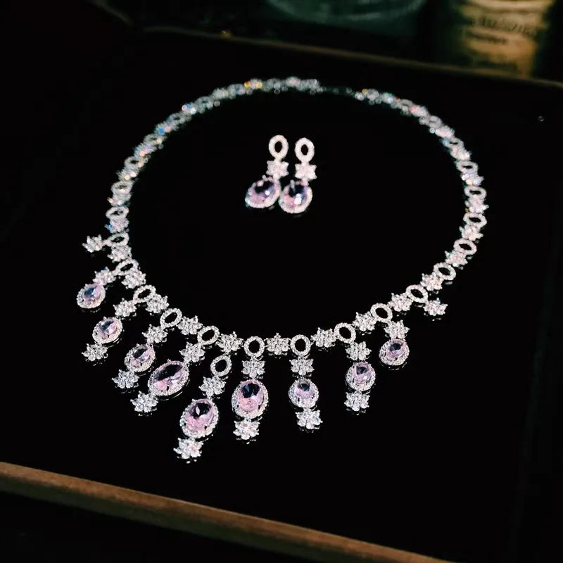 CC Necklace Earrings Sets Wedding Evening Party Bijoux Women Accessory Bridal Fine Jewellery Engagement Jewelry Set T0269
